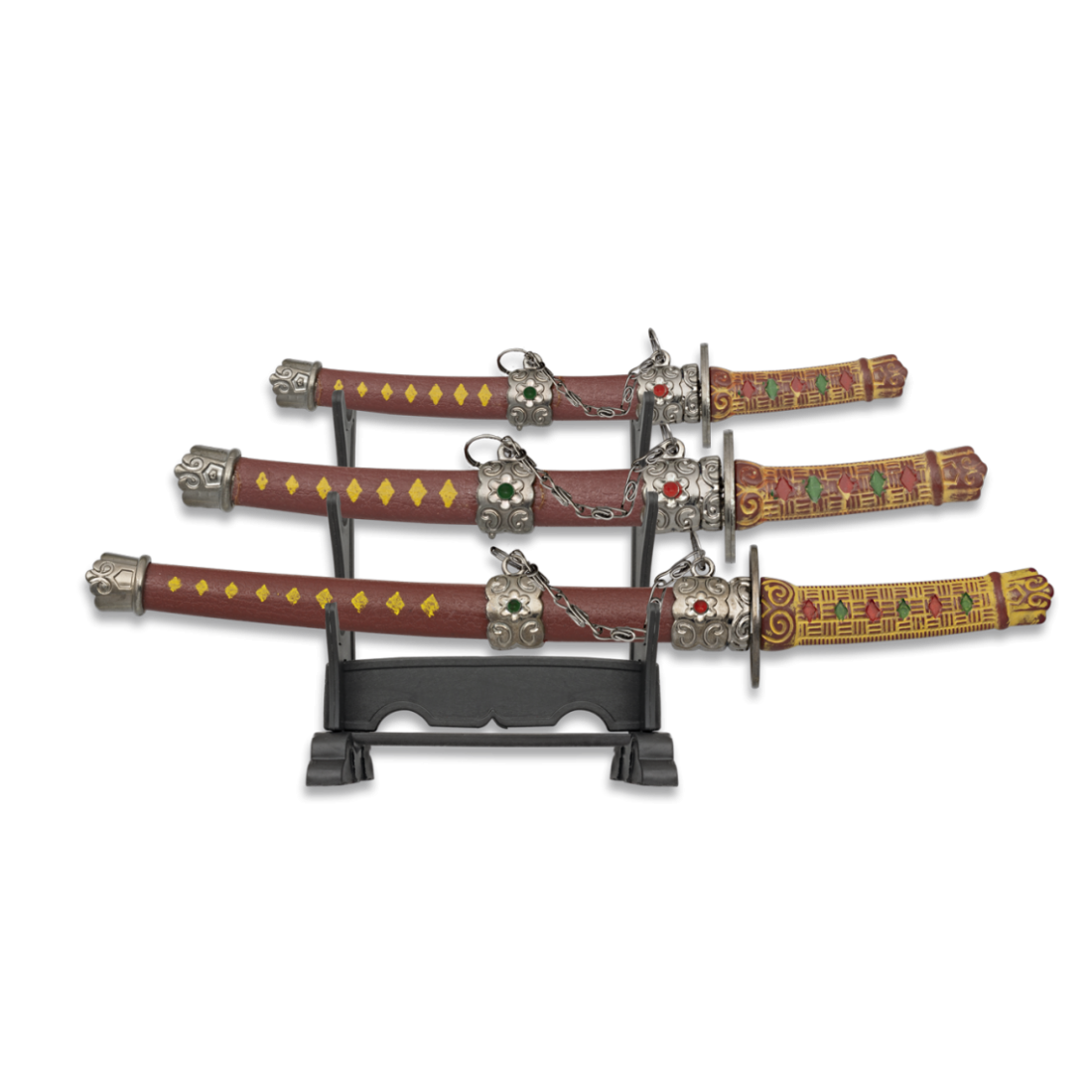 3 mini katanas granates con expositor