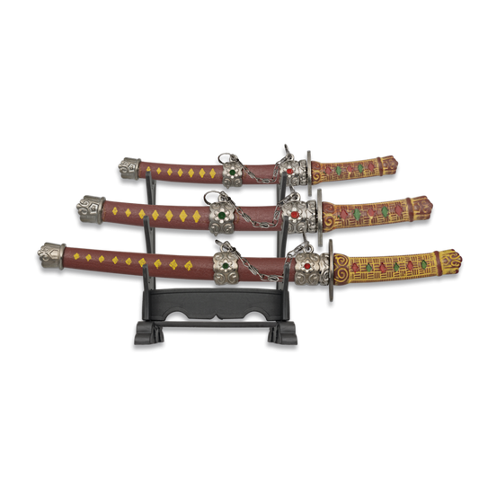 3 mini katanas granates con expositor