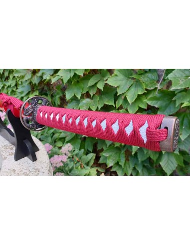 Katana acero al carbono soporte y vaina roja