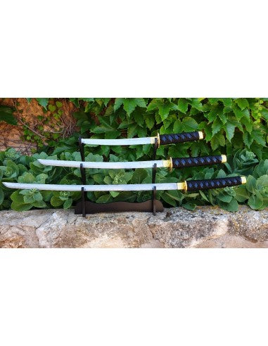 Set Katana Wakizashi y Tanto negros con soporte