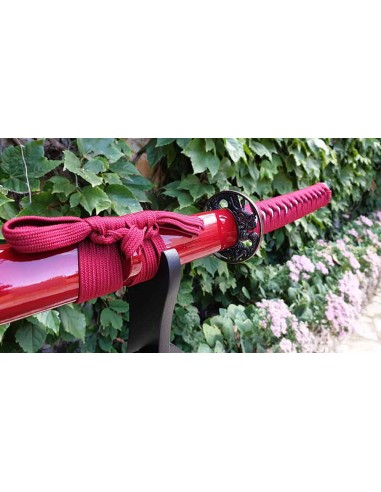 Katana acero al carbono soporte y vaina roja