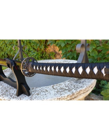 Katana acero al carbono con soporte y vaina decorada