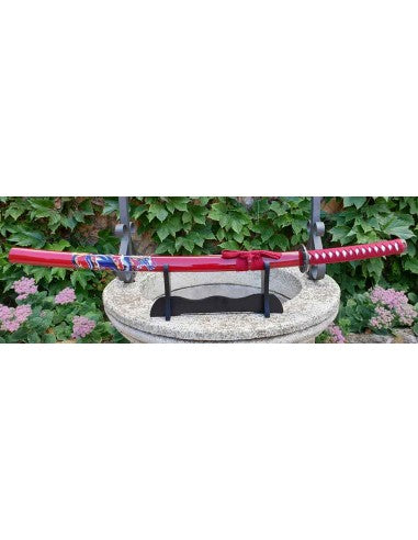 Katana acero al carbono soporte y vaina roja