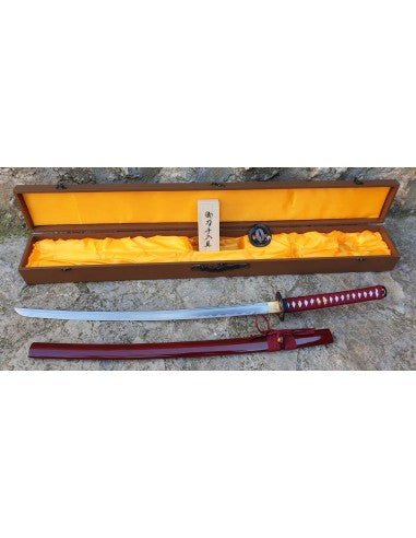 Katana roja con kit de limpieza funda caja y 2 tsubas