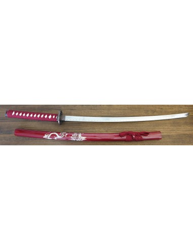 Katana Roja Dragón 102 cm con soporte